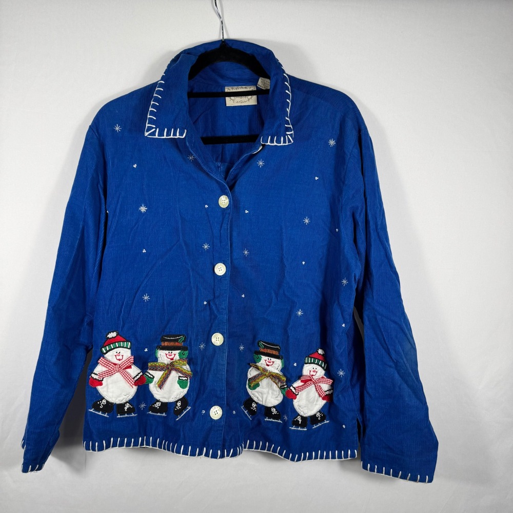 Khaki Rose Womens Corduroy Christmas Snowman Button Front Jacket Top
